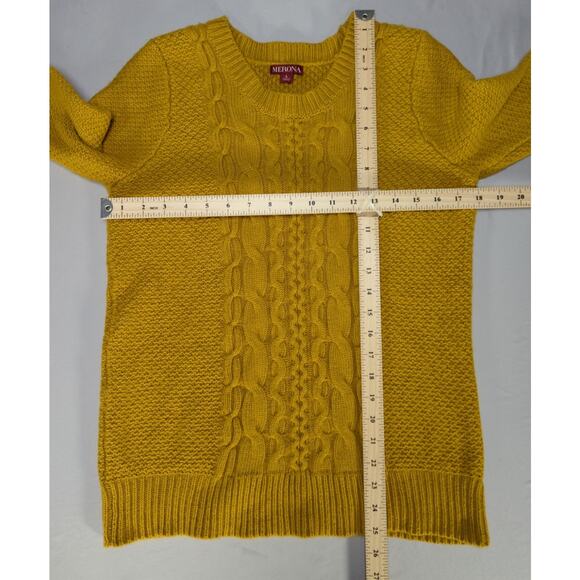 Merona Sweater L Yellow Cable Knit Long Sleeve Pullover Cotton Wool Blend Women - Picture 6 of 9